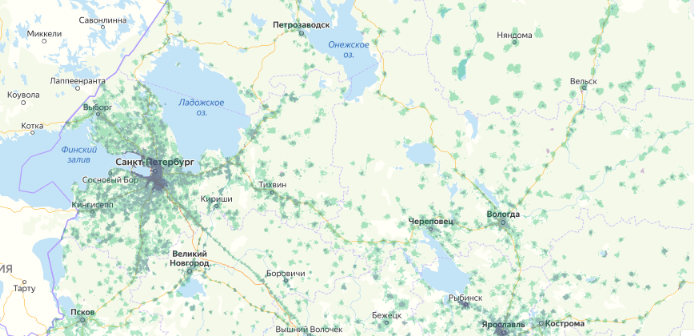 Зона покрытия МТС на карте Чебоксары 